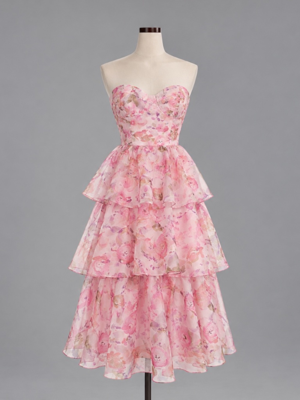 Lulus Floral Strapless Tiered Midi Dress – Size M – NWT